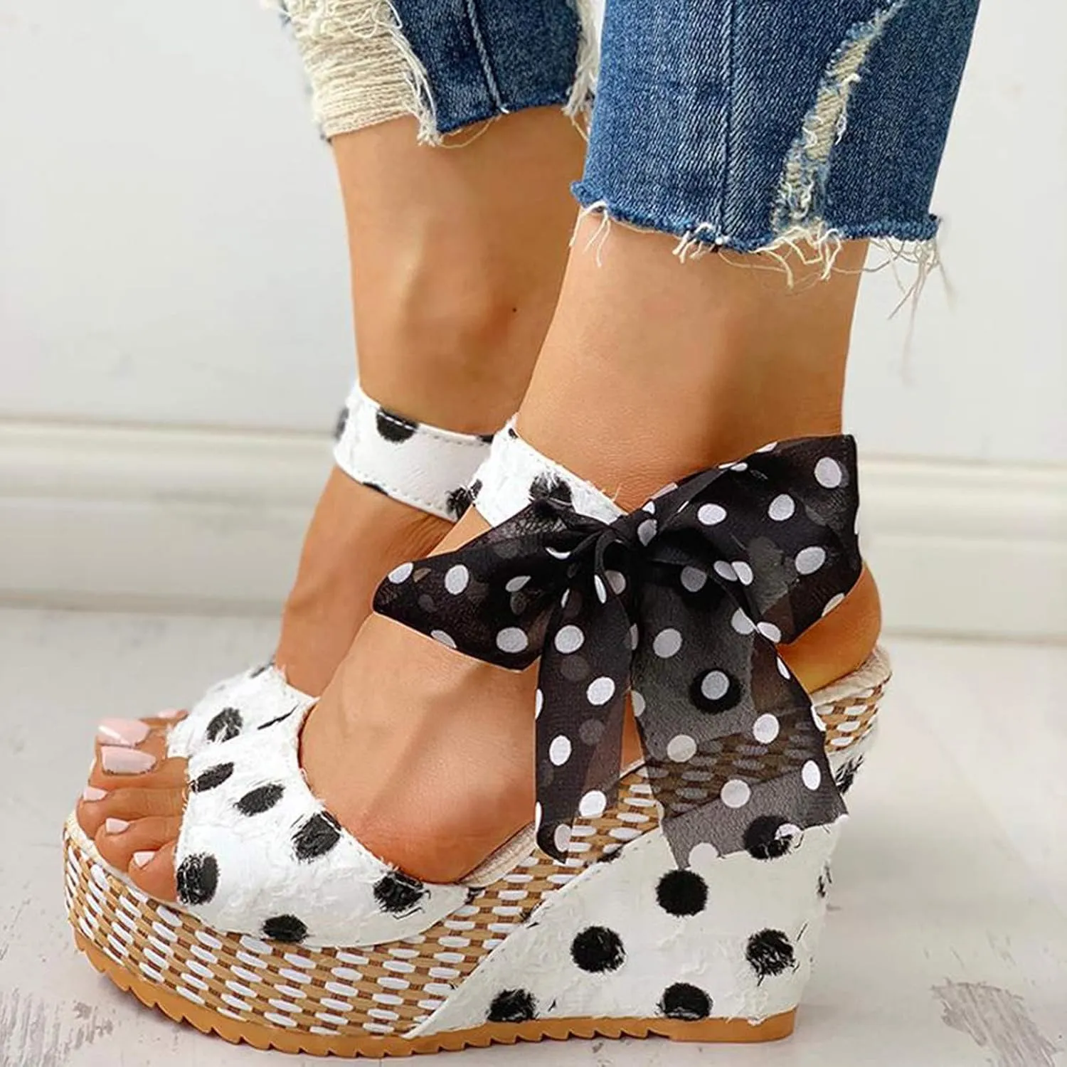 Aniywn Women's Peep Toe Wedge Sandals Ankle Strappy Espadrille Platform Wedge Sandals Summer Slingback Sandals