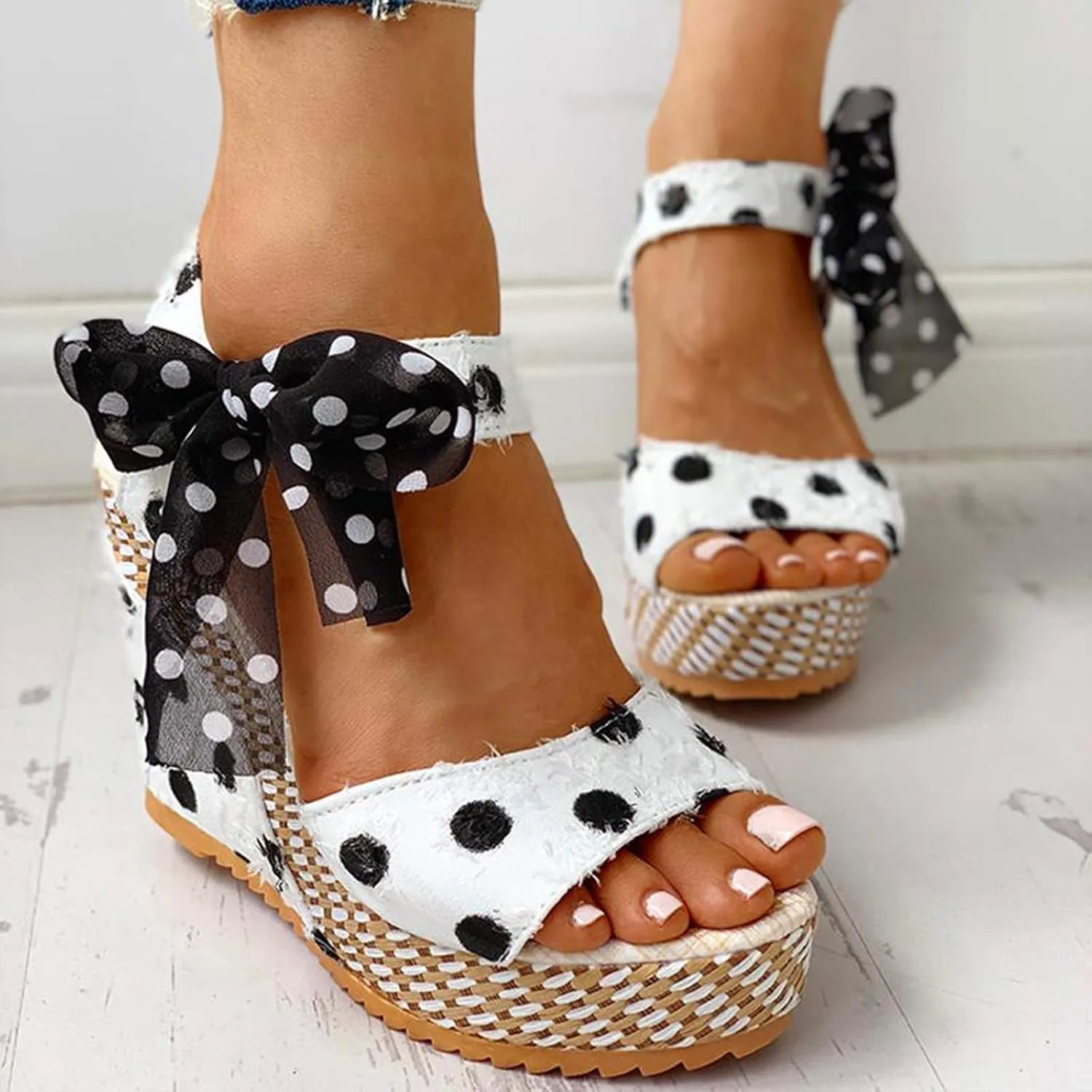 Aniywn Women's Peep Toe Wedge Sandals Ankle Strappy Espadrille Platform Wedge Sandals Summer Slingback Sandals