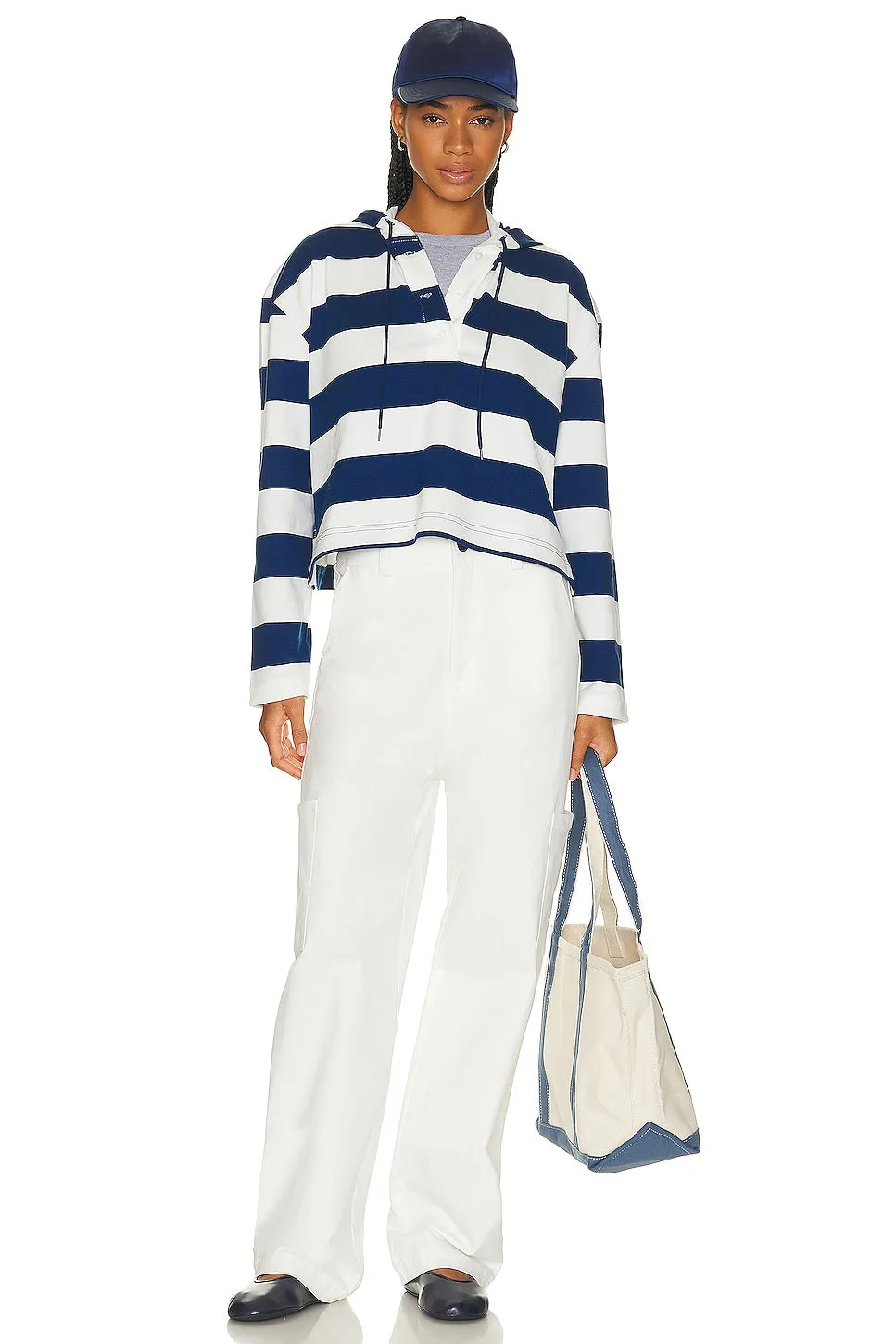 BEVERLY HILLS x REVOLVE Oversized Rugby Sweatshirt, Navy & White