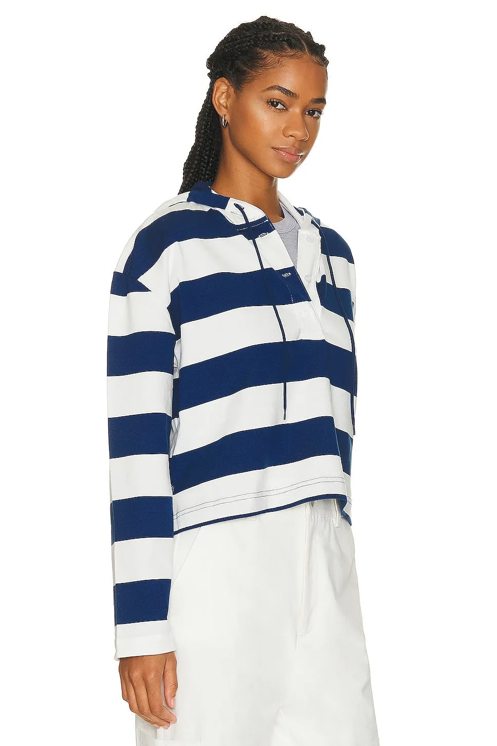 BEVERLY HILLS x REVOLVE Oversized Rugby Sweatshirt, Navy & White