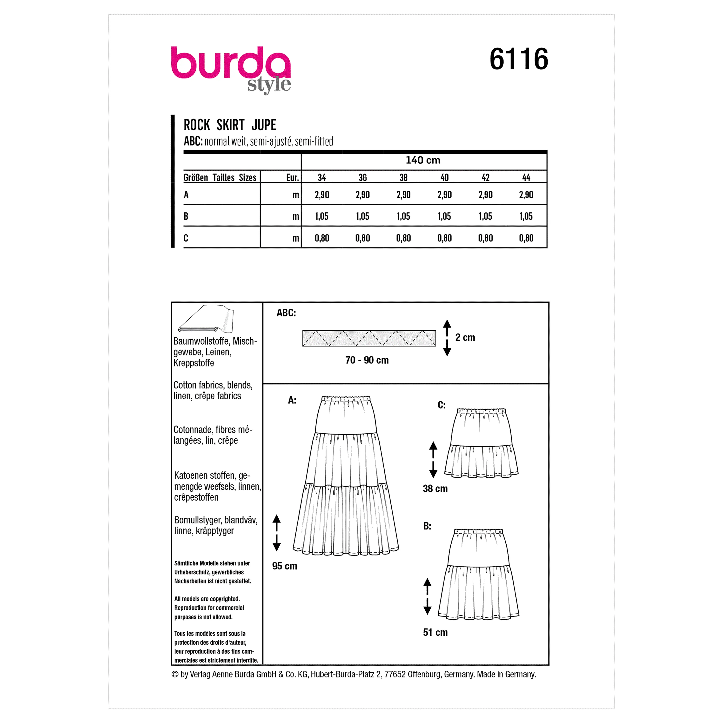 Burda Sewing Pattern 6116 Skirts