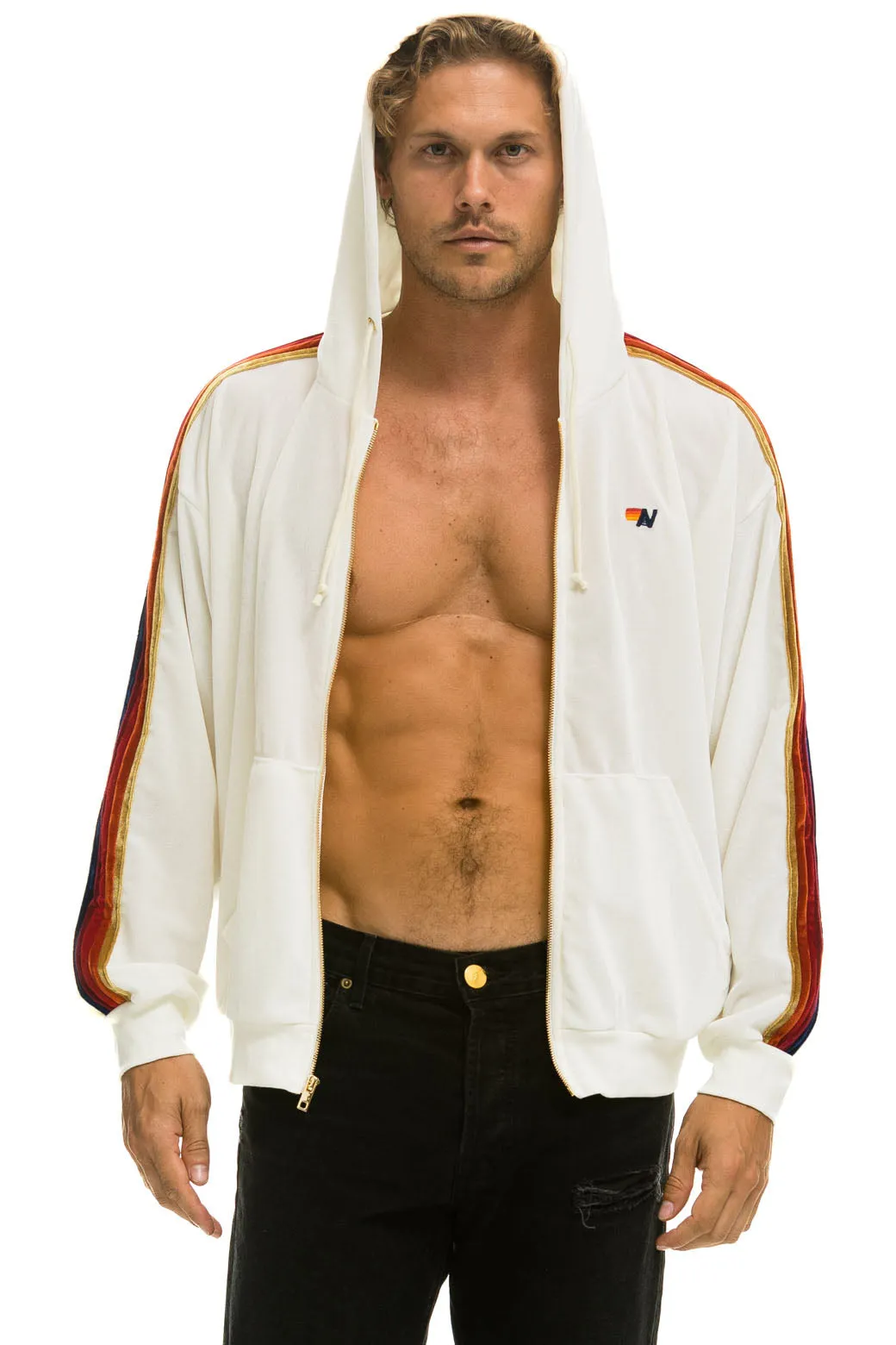 CLASSIC VELVET RELAXED ZIP HOODIE - WHITE