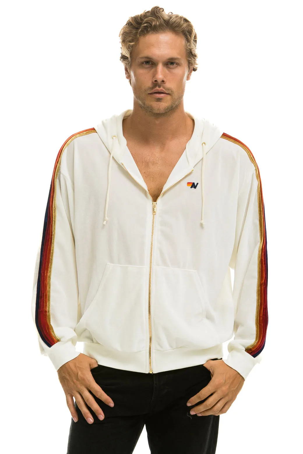 CLASSIC VELVET RELAXED ZIP HOODIE - WHITE