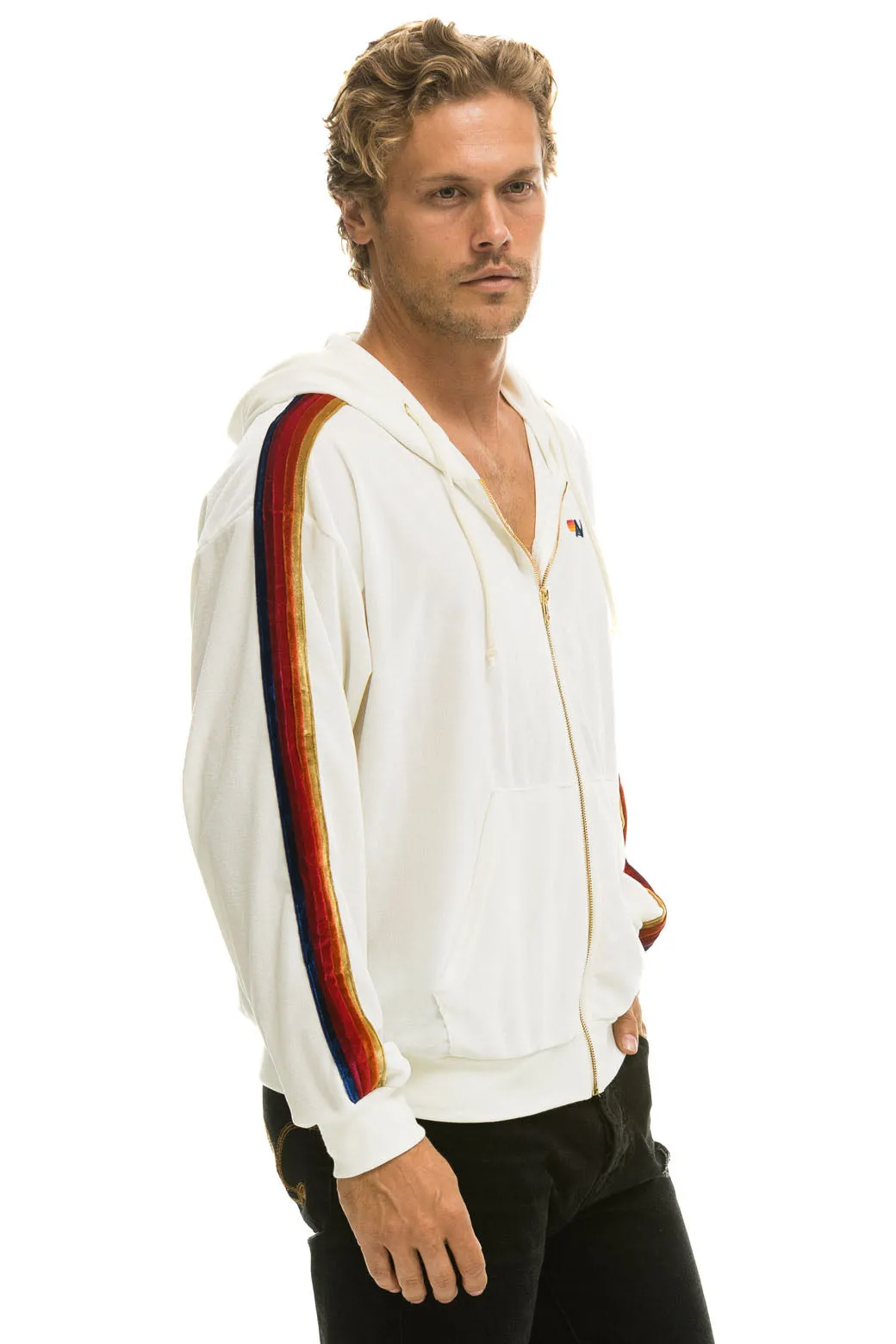 CLASSIC VELVET RELAXED ZIP HOODIE - WHITE