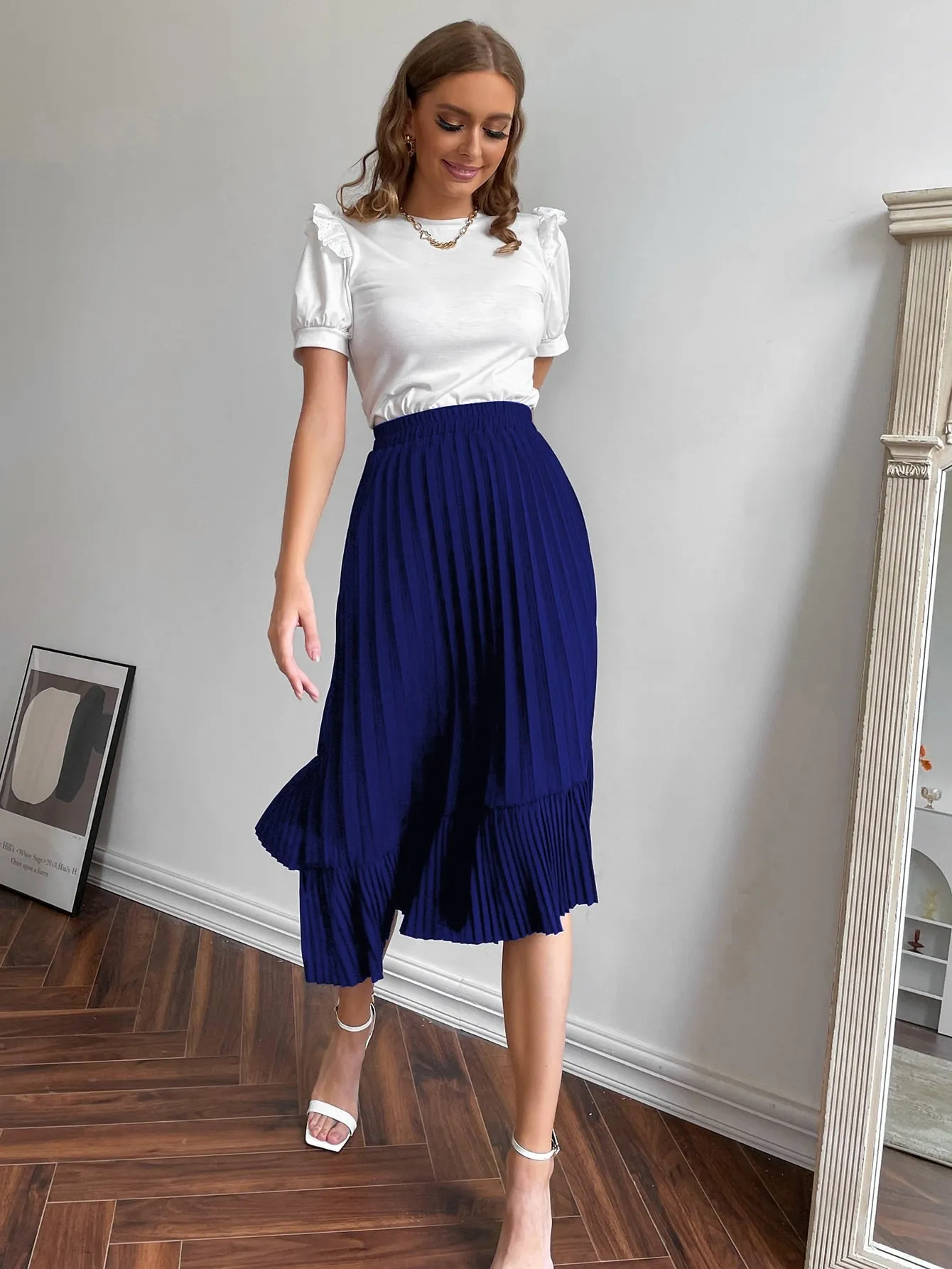 Elegant Plain Asymmetrical Natural Midi Women Skirt