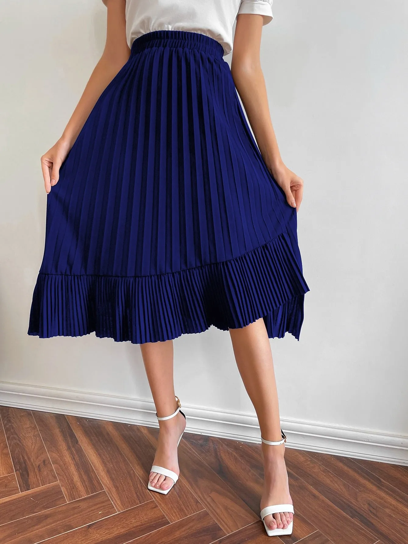 Elegant Plain Asymmetrical Natural Midi Women Skirt