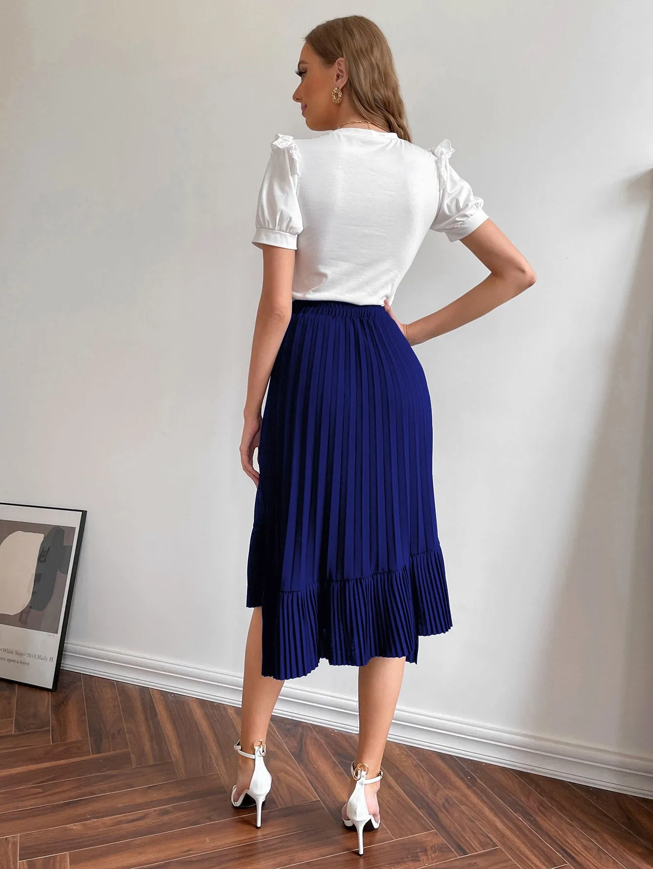 Elegant Plain Asymmetrical Natural Midi Women Skirt