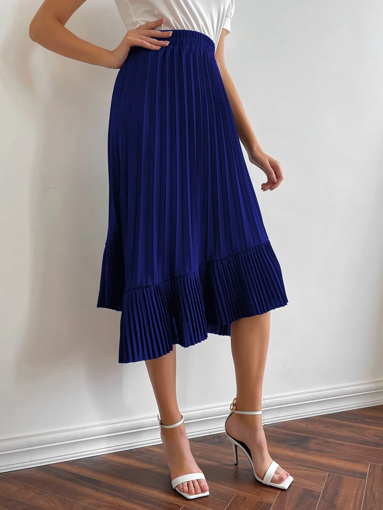 Elegant Plain Asymmetrical Natural Midi Women Skirt