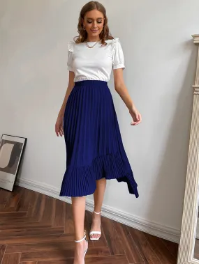 Elegant Plain Asymmetrical Natural Midi Women Skirt