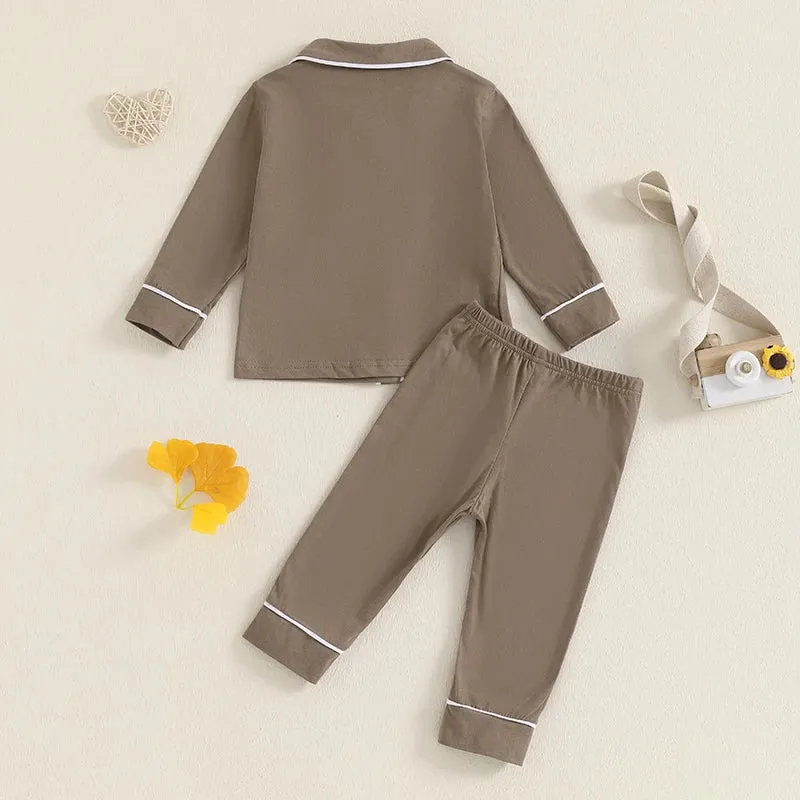 Fall Spring Children Kids Boys Girls Pajama Sets Loungewear Long Sleeve Patchwork Button Shirts Pants Comfortable Sleepwear