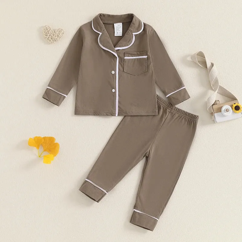 Fall Spring Children Kids Boys Girls Pajama Sets Loungewear Long Sleeve Patchwork Button Shirts Pants Comfortable Sleepwear