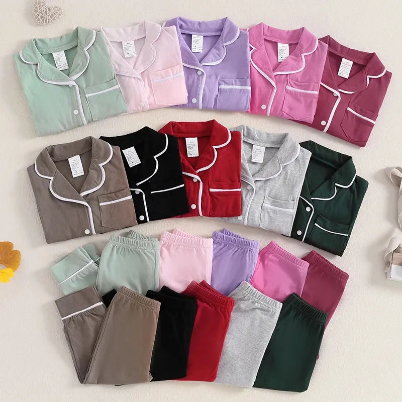 Fall Spring Children Kids Boys Girls Pajama Sets Loungewear Long Sleeve Patchwork Button Shirts Pants Comfortable Sleepwear