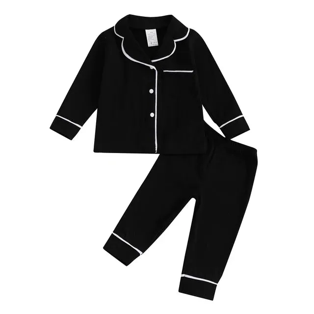 Fall Spring Children Kids Boys Girls Pajama Sets Loungewear Long Sleeve Patchwork Button Shirts Pants Comfortable Sleepwear