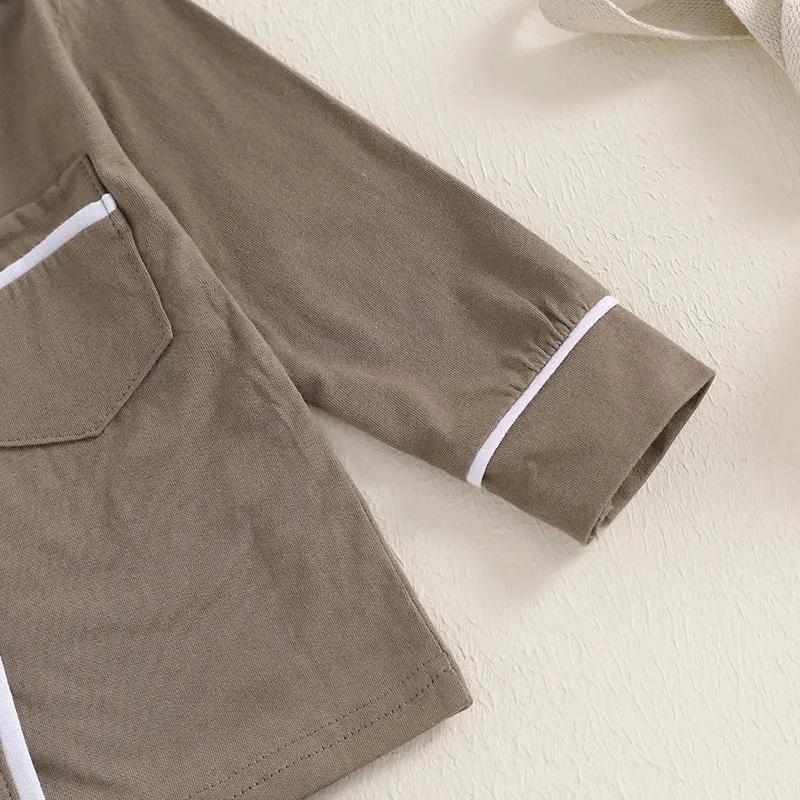 Fall Spring Children Kids Boys Girls Pajama Sets Loungewear Long Sleeve Patchwork Button Shirts Pants Comfortable Sleepwear