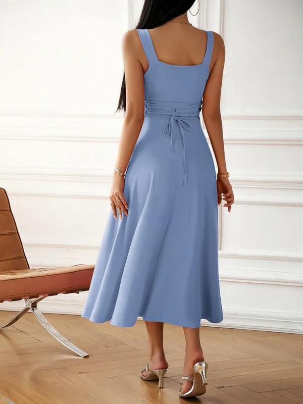 Fashion women's new sexy and elegant solid color suspender dress