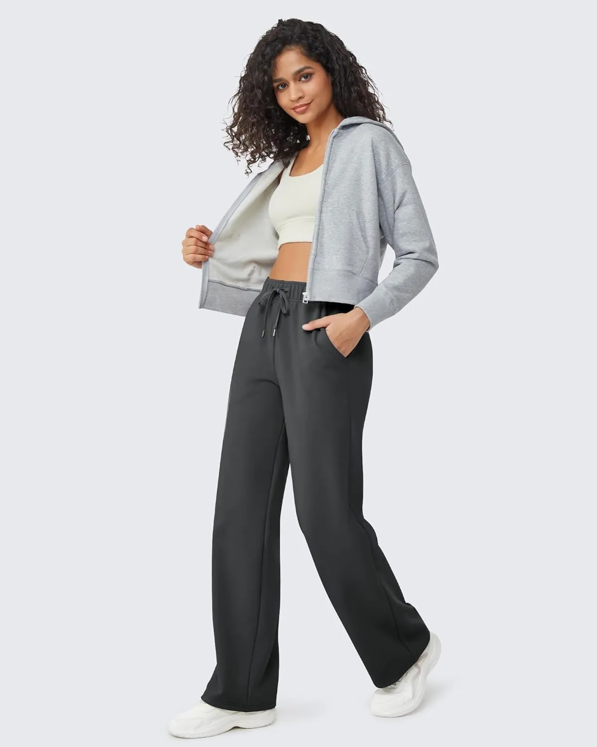 G4Free Wide Leg Sweatpants Women High Waisted Fleece Lined Pants with Pockets Winter Lounge Workout Yoga Trousers