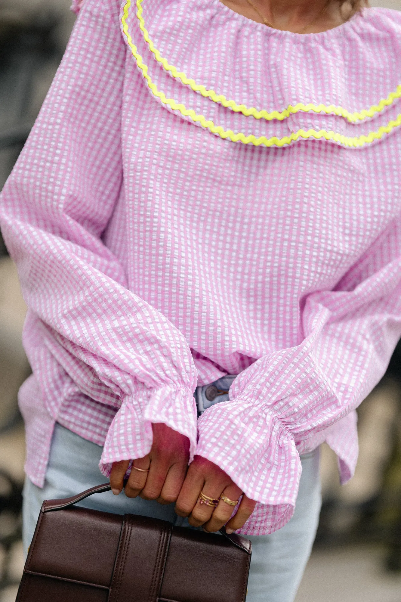 Jolene checkered blouse pink