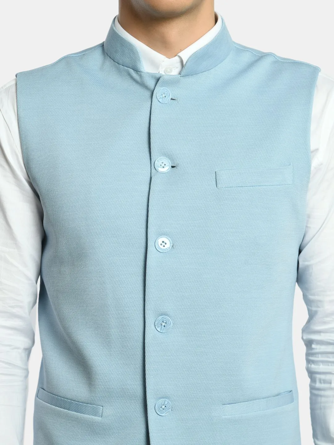 Joy Blue Solid Slim Fit Nehru Jacket