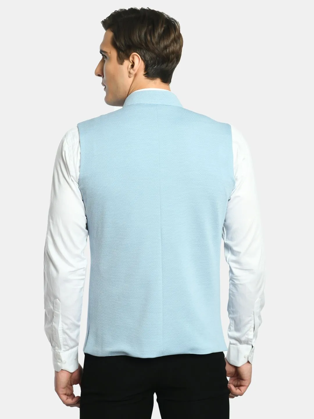 Joy Blue Solid Slim Fit Nehru Jacket