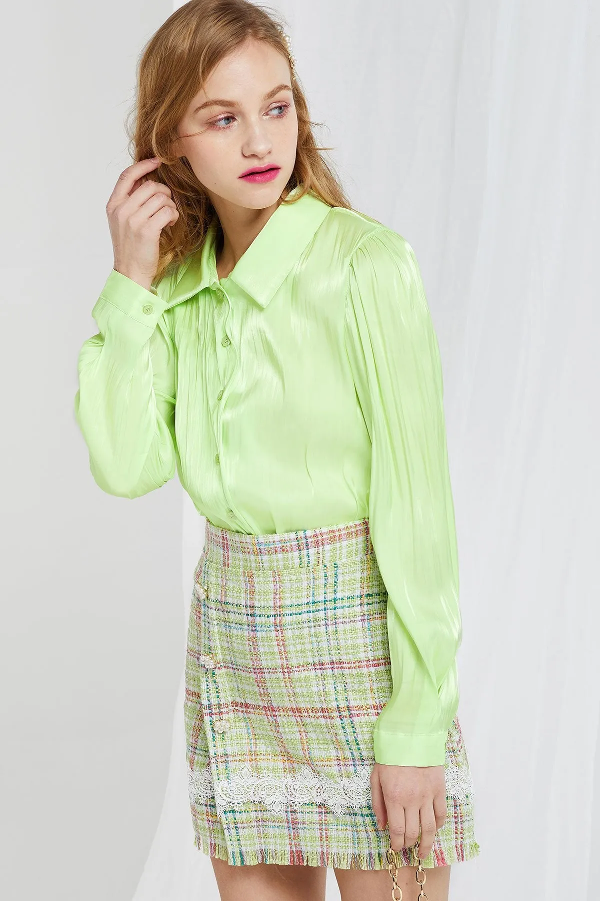 Kendra Pleats Satin Blouse