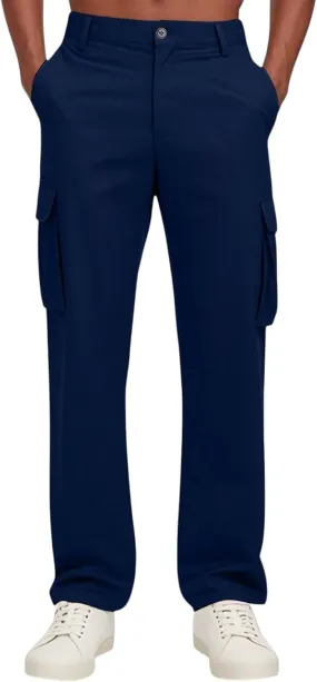 Men's Casual Cargo Joggers Elastic Waist Straight Leg Breathable Chino Pants Travel Relaxed Fit Twill Jogging Sweatpants