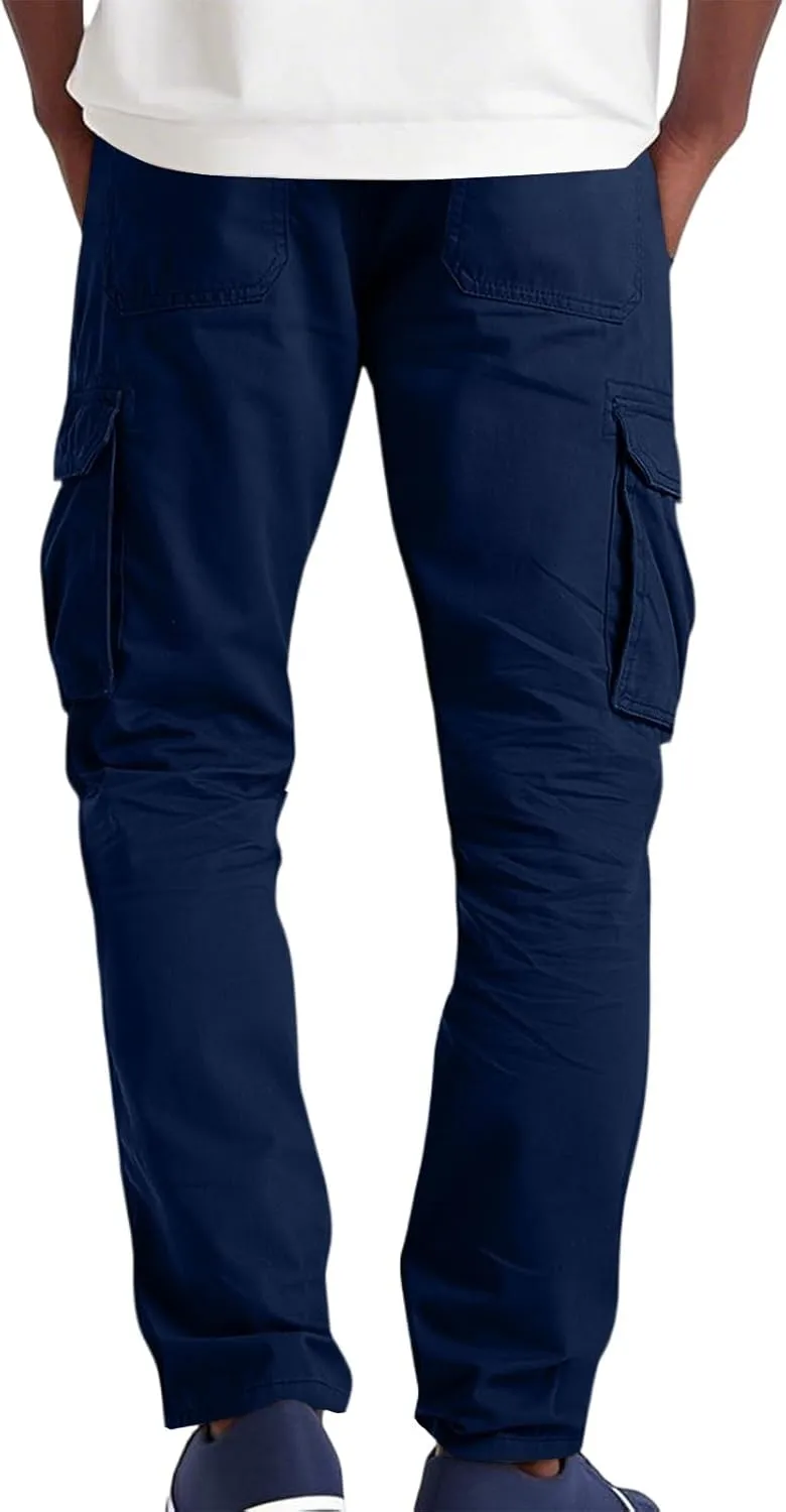 Men's Casual Cargo Joggers Elastic Waist Straight Leg Breathable Chino Pants Travel Relaxed Fit Twill Jogging Sweatpants