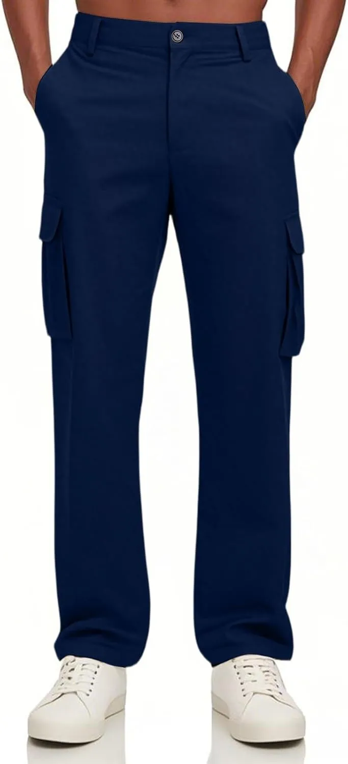 Men's Casual Cargo Joggers Elastic Waist Straight Leg Breathable Chino Pants Travel Relaxed Fit Twill Jogging Sweatpants