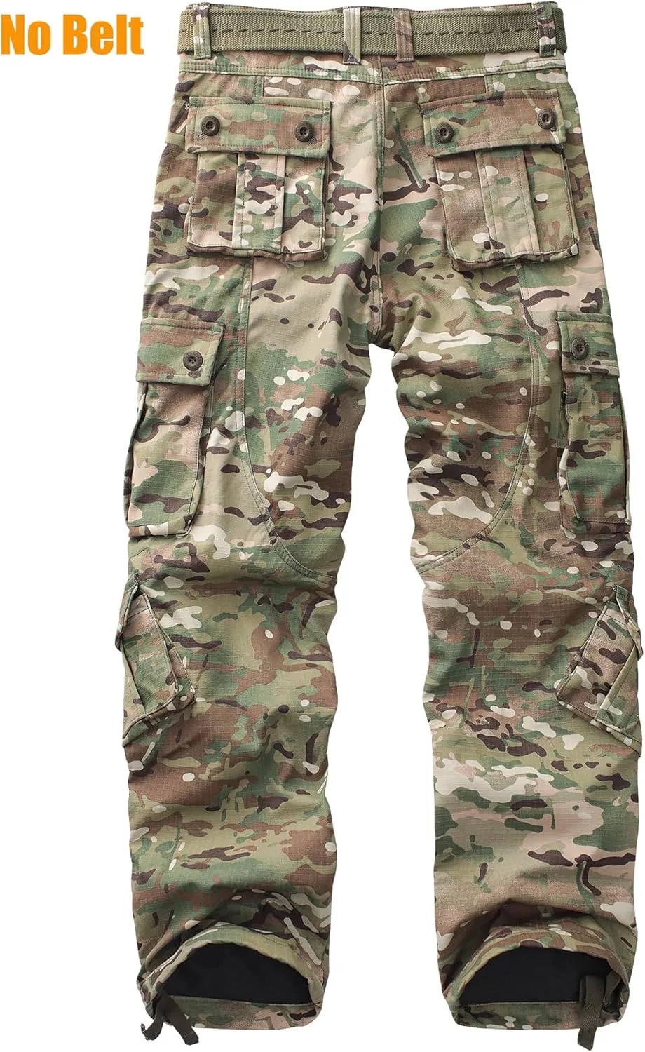 Men's Fleece Lined Camo Hiking Tactical Ripstop Pants Winter Outdoor Work Cargo Pants with 8Pockets No Belt