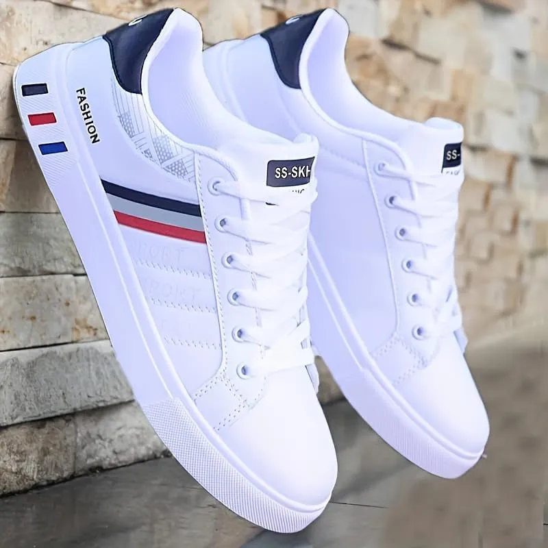 Men's Lace-up Sneakers, Striped Design Skateboard Shoes, Provide Good Traction, Breathable and Comfortable