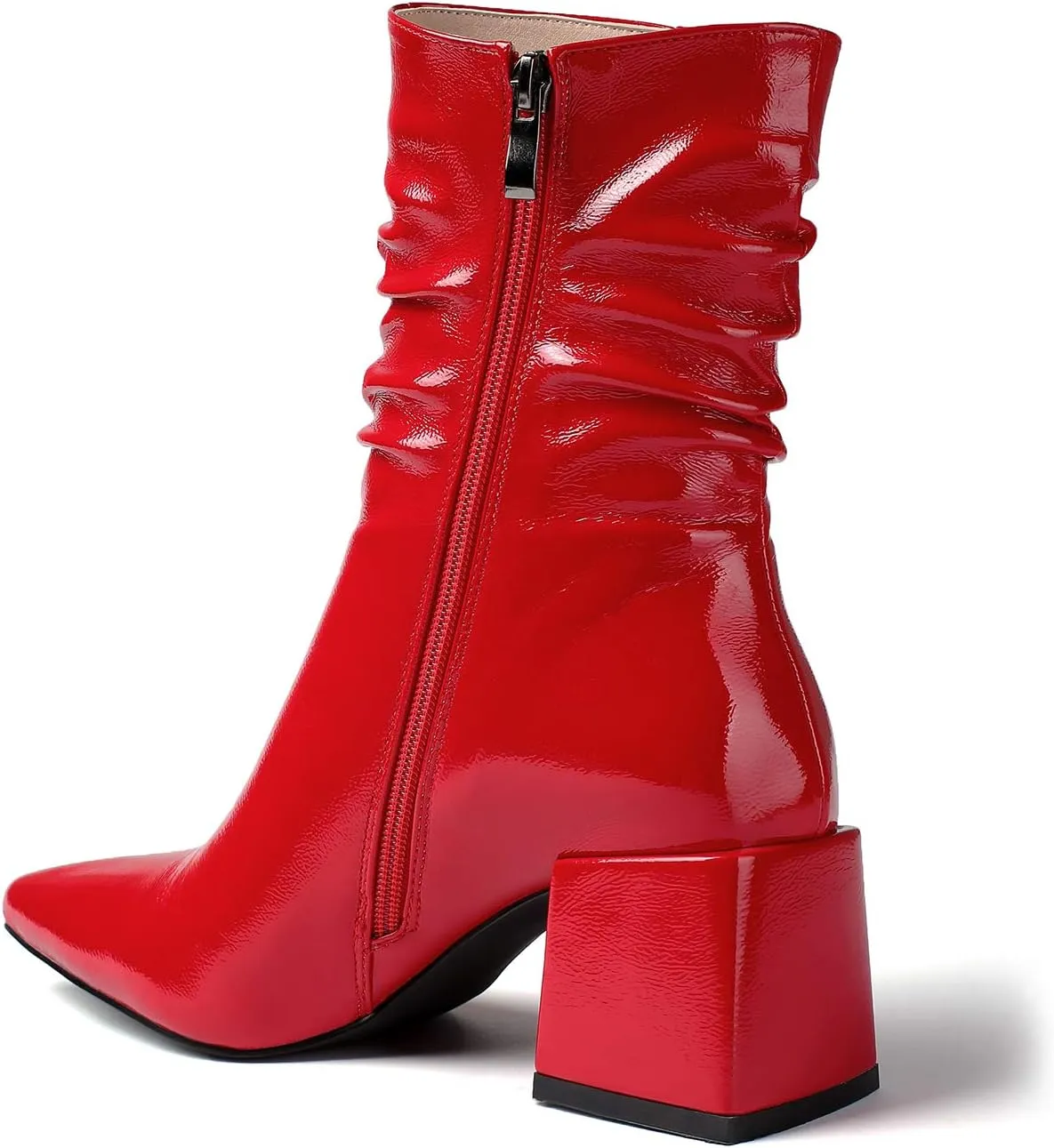 vivianly Pointed Toe Ankle Boot Mid-Calf Boots Chunky Block Heel Booties for Women
