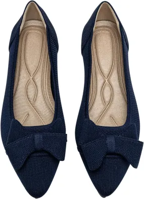 Women's Flats Shoes Comfortable Slip On Shoes Classic Dressy Pointed Toe Bow Knit Ballet Flat