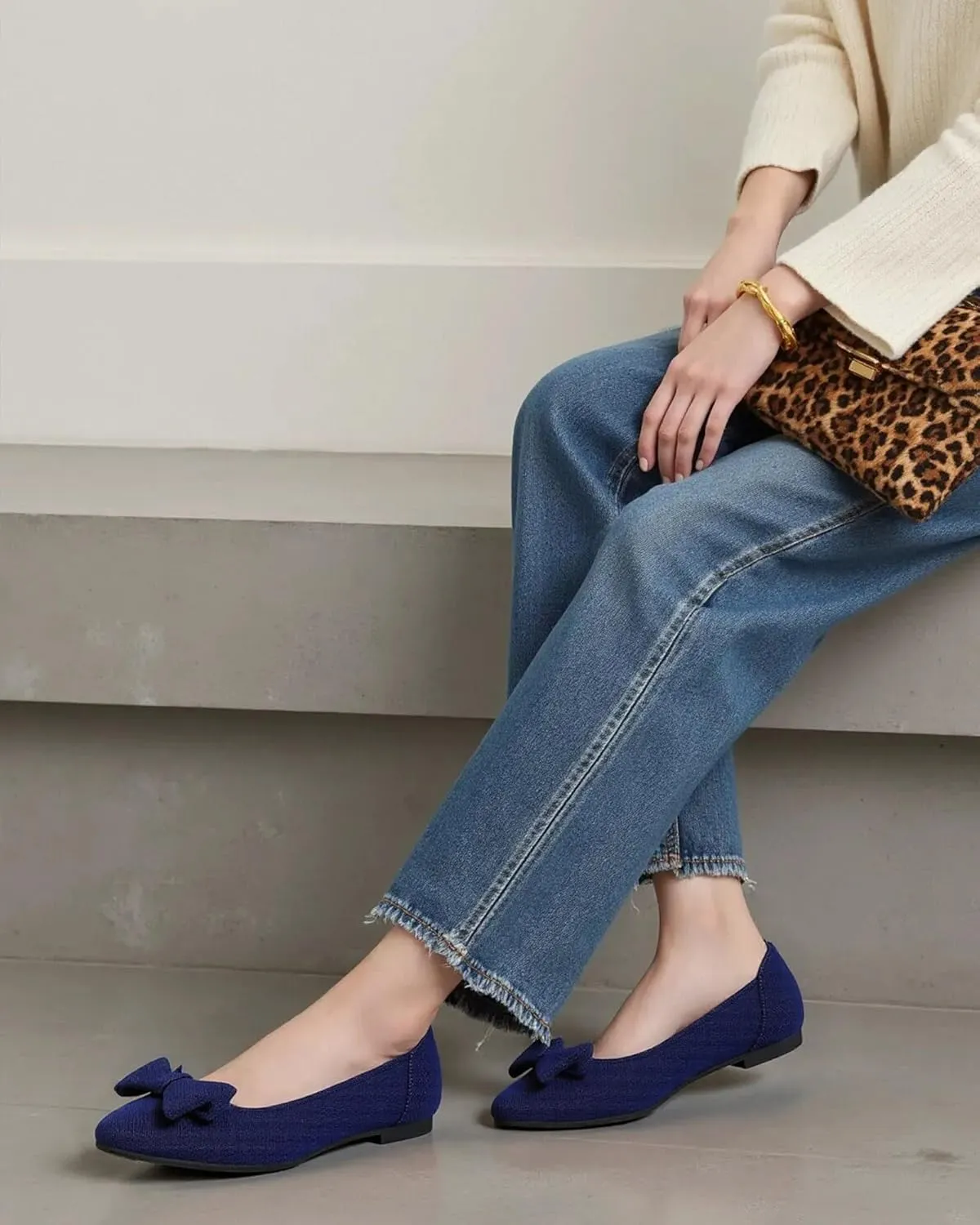 Women's Flats Shoes Comfortable Slip On Shoes Classic Dressy Pointed Toe Bow Knit Ballet Flat