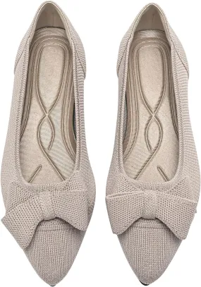Women's Flats Shoes Comfortable Slip On Shoes Classic Dressy Pointed Toe Bow Knit Ballet Flat