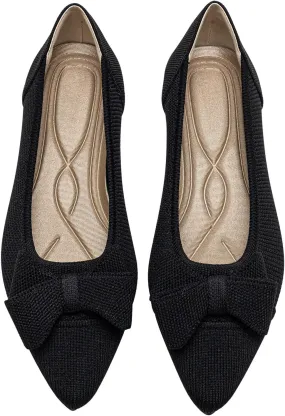 Women's Flats Shoes Comfortable Slip On Shoes Classic Dressy Pointed Toe Bow Knit Ballet Flat