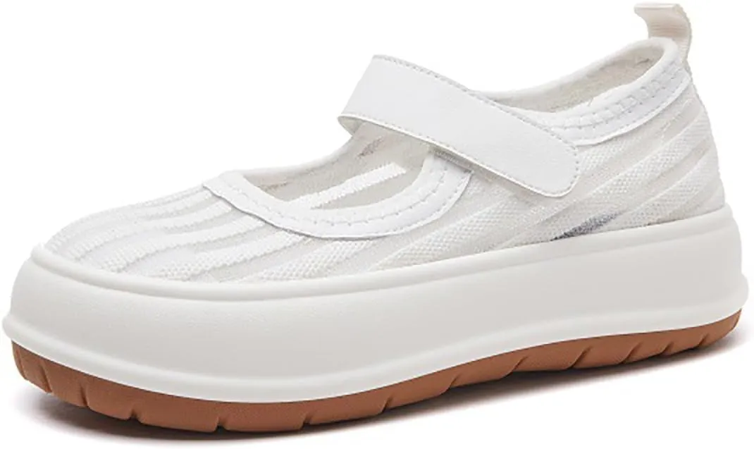 Women's Knit Mesh Hook Loop Platform Mary Jane Walking Shoes Fashion Breathable Hollow Out Closed Round Toe Chunky Increase Height Sneakers Summer Outdoor Casual Loafers