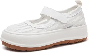 Women's Knit Mesh Hook Loop Platform Mary Jane Walking Shoes Fashion Breathable Hollow Out Closed Round Toe Chunky Increase Height Sneakers Summer Outdoor Casual Loafers