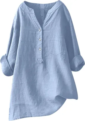 Women's Short Sleeve Cotton Linen Shirt Casual V Neck Trendy T Shirt Collared Button Down Loose Summer Tops